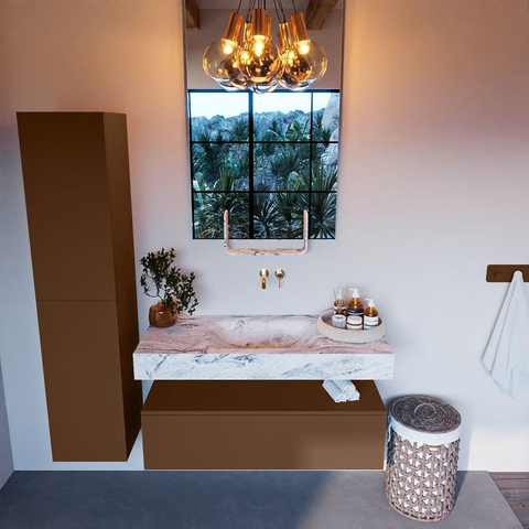 Mondiaz ALAN-DLUX Ensemble de meuble - 110cm - meuble Rust mat - 1 tiroir - Lavabo Cloud Glace suspendu - vasque Centre - 0 trous de robinet SW806018