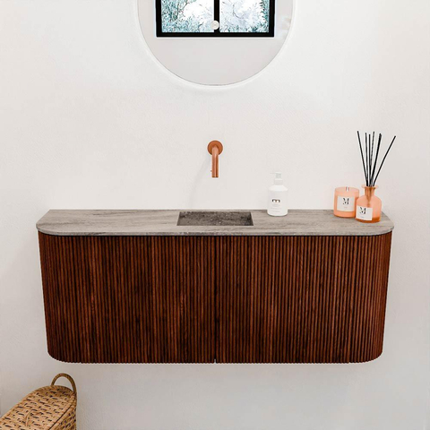 Mondiaz JOYA-DLUX 103.2cm toiletmeubel - ronding links en rechts kleur Ruby - Wastafel FAYE positie Midden Zonder kraangat kleur Oza. SW1425563