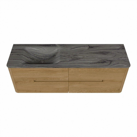 Mondiaz CIRO-DLUX Ensemble de meubles de salle de bains - 150x45x50cm - plan-vasque solid surface Sombra - 1 vasque à gauche - sans trous de robinet - 4 tiroirs - Chêne SW1531257