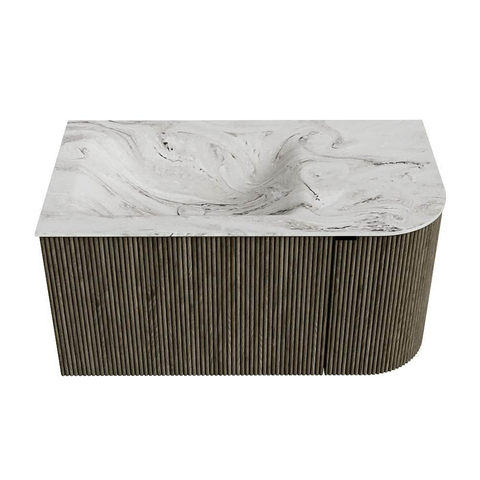 Mondiaz KURVE-DLUX Ensemble de meuble de salle de bains - 85x46x40cm - 1 tiroir - 1 porte - lavabo solid surface - gauche - sans trou de robinet - Shadow SW1414526