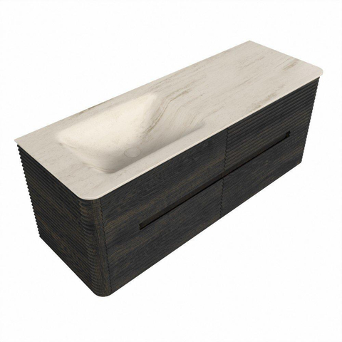 Mondiaz CIRO-DLUX Ensemble de meubles de salle de bains - 130x45x50cm - lavabo solid surface Meli - 1 vasque à gauche - sans trous de robinet - 4 tiroirs - Shadow SW1532523