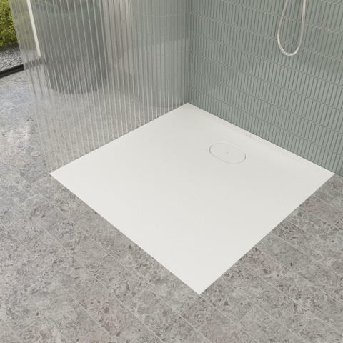 Villeroy & Boch Ecora douchebak - 90x90x3.5cm - afvoer korte zijde - stone white (wit) SW1558988