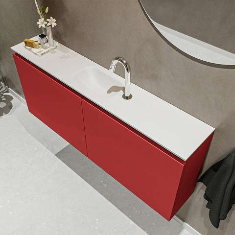 MONDIAZ TURE Toiletmeubel 120x23x50cm met 1 kraangaten 2 deuren fire mat Wastafel Eden midden Solid Surface Wit SW475045