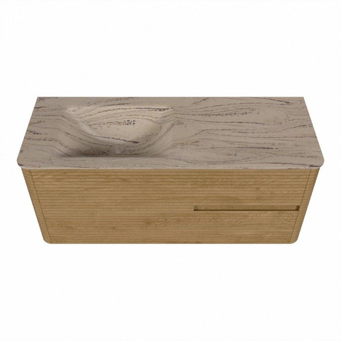 Mondiaz CIRO-DLUX Ensemble de meubles de salle de bains - 120x45x50cm - Plan vasque solid surface Arena - 1 vasque à gauche - 1 trou de robinet - 2 tiroirs - Chêne SW1531342