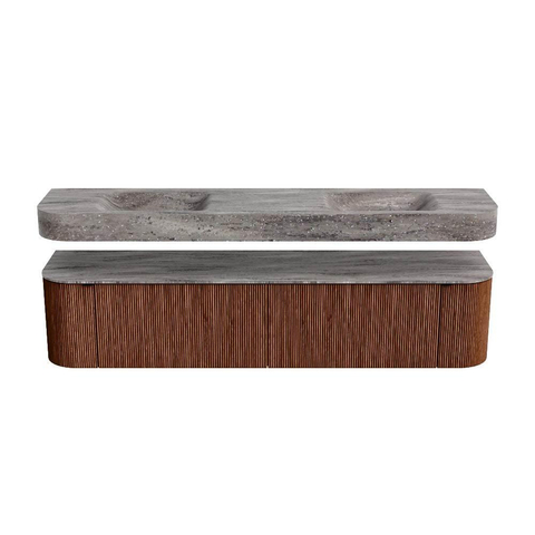 MONDIAZ THOR-DLUX 200cm meuble de salle de bains arrondi gauche + droite couleur Ruby avec 2 tiroirs et 2 portes. Vasque suspendue CLOUD Double sans trou de robinet couleur Oza. SW1467200