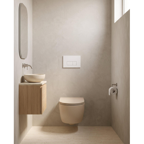 QeramiQ Dely Swirl Toiletset - 36.3x51.7cm - Geberit UP720 Duofix Sigma inbouwreservoir - slim zitting - metalen bedieningsplaat mat wit - rechthoekige knoppen - mat beige SW1416829