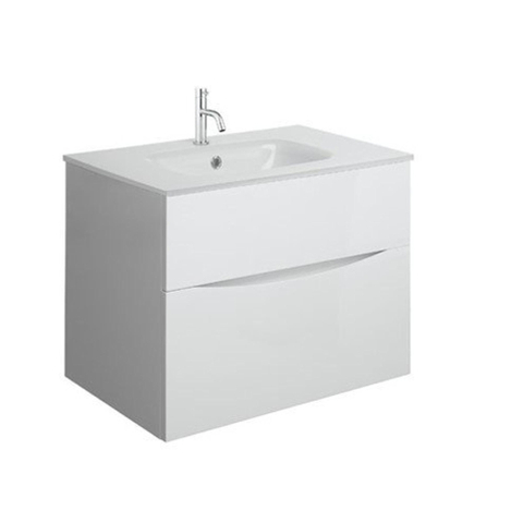 Crosswater Glide II Badkamermeubelset - 70x45x52cm - 2 lades - greeploos - softclose - kraangat - glans wit (grijs) SW892056