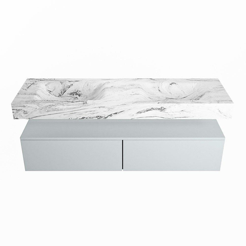 Mondiaz ALAN-DLUX Ensemble de meuble - 150cm - meuble Clay mat - 2 tiroirs - Lavabo Cloud Glace suspendu - vasque Gauche et droite - 2 trous de robinet SW806076