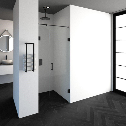 BRAUER Void porte de niche 2-parties verre transparent 90x200 réversible avec porte pivotante 60 au mur incl. traitement anticalcaire noir mat SW223754