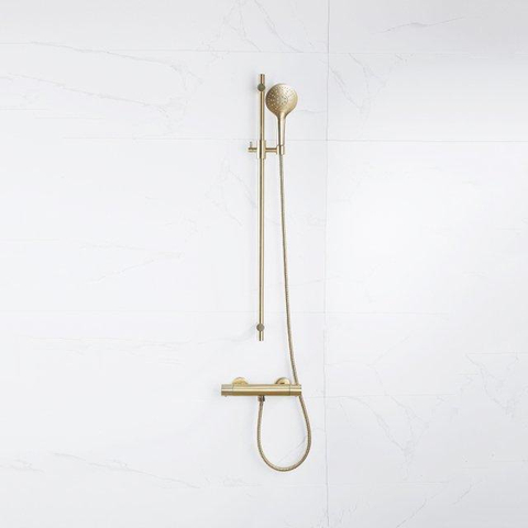 Fortifura Calvi douchekraan - met glijstangset - met ronde handdouche - gladde doucheslang - PVD - geborsteld messing (goud) SW811948