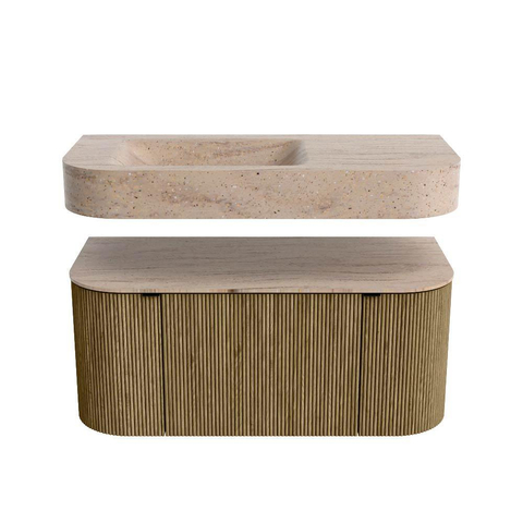 MONDIAZ THOR-DLUX 100cm meuble de salle de bains arrondi gauche + droite couleur Dusk avec 1 tiroir et 2 portes. Vasque suspendue CLOUD Gauche 1 trou de robinet couleur Saba. SW1467566