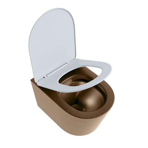 Mondiaz LAVIE hangtoilet – spoelrandloos – 36 x 53 cm – met softclose zitting – Rust (bruin), zitting Clay (lichtblauw/grijs) SW1208592