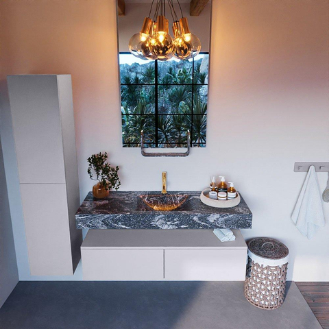 Mondiaz ALAN-DLUX Ensemble de meuble - 130cm - meuble Cale mat - 2 tiroirs - Lavabo Cloud Lava suspendu - vasque Centre - 1 trou de robinet SW808235