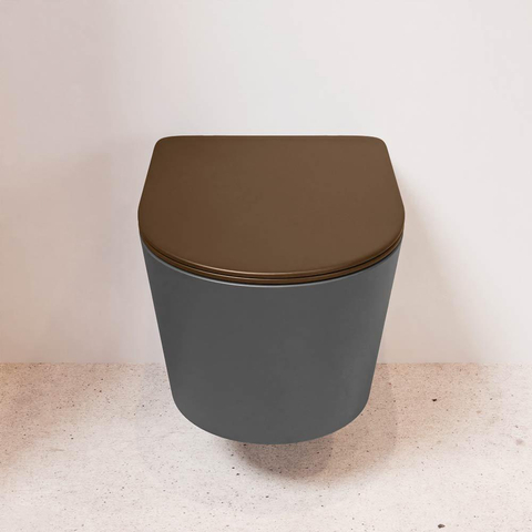 Mondiaz LAVIE hangtoilet – spoelrandloos – 36 x 53 cm – met softclose zitting – Dark grey (grijs), zitting Rust (bruin) SW1208698