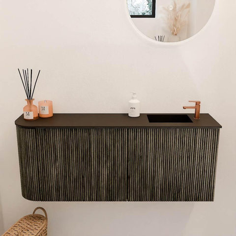 Mondiaz JOYA Meuble de salle de bains 101,6cm - arrondi gauche couleur Shadow - Vasque FAYE position Droite 1 trou de robinet couleur Urban SW1421518