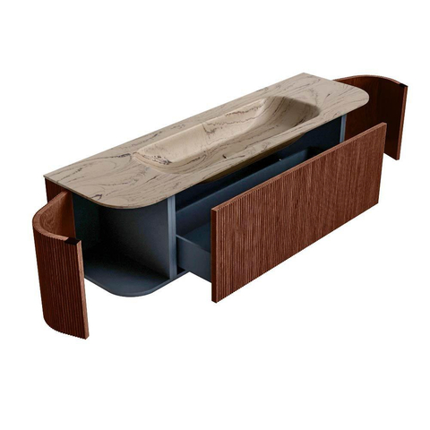 MONDIAZ KURVE-DLUX meuble de salle de bains 160cm arrondi gauche + droite couleur Ruby avec 1 tiroir et 2 portes. Lavabo BIG MEDIUM central 1 trou de robinet Arena. SW1431505