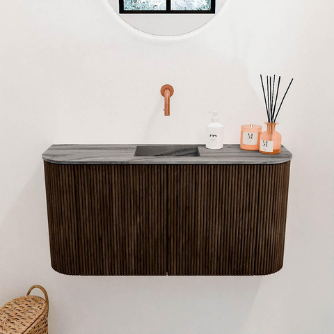 Mondiaz JOYA-DLUX 83.2cm toiletmeubel - ronding links en rechts kleur Walnut - Wastafel FAYE positie Midden Zonder kraangat kleur Sombra. SW1424770