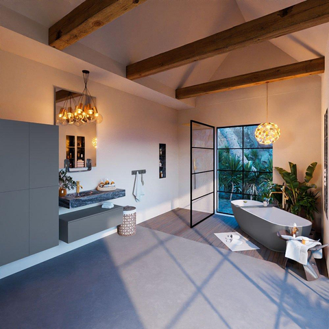 Mondiaz ALAN-DLUX Ensemble de meuble - 100cm - meuble Plata mat - 1 tiroir - Lavabo Cloud Lava suspendu - vasque Gauche - 1 trou de robinet SW808420