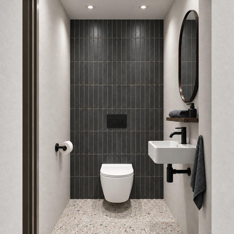 Adema Salina 2.0 Toiletset - 48.5x36x32cm - diepspoel - spoelrandloos - QeramiQ inbouwreservoir - softclose - quickrelease - toiletzitting - mat zwarte metalen - bedieningsplaat - ronde knoppen - wit SW1474593