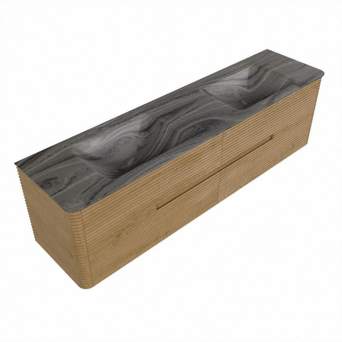 Mondiaz CIRO-DLUX Badkamermeubelset - 180x45x50cm - Solid surface wastafel Sombra - 2 wasbak Dubbel - zonder kraangaten - 4 lades - Oak SW1531276
