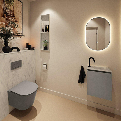 MONDIAZ TURE-DLUX Meuble de toilettes 40 cm Smoke. Lavabo EDEN Opalo position à droite. Avec 1 trou de robinet. SW1104575