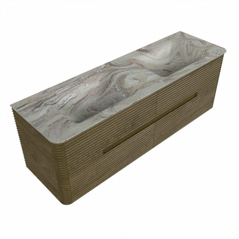 Mondiaz CIRO-DLUX Meuble de salle de bains - 150x45x50cm - Plan vasque solid surface Glace - 2 vasques double - 2 trous de robinetterie - 4 tiroirs - Dusk SW1532989