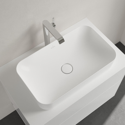 Villeroy & Boch finion opzetwastafel - zonder kraangat - 60x35cm CeramicPlus - zonder overloop - Stone White (mat wit) SW209544