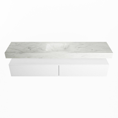 Mondiaz ALAN-DLUX Ensemble de meuble - 200cm - meuble Talc mat - 2 tiroirs - Lavabo Cloud Opalo suspendu - vasque Centre - 0 trous de robinet SW806269