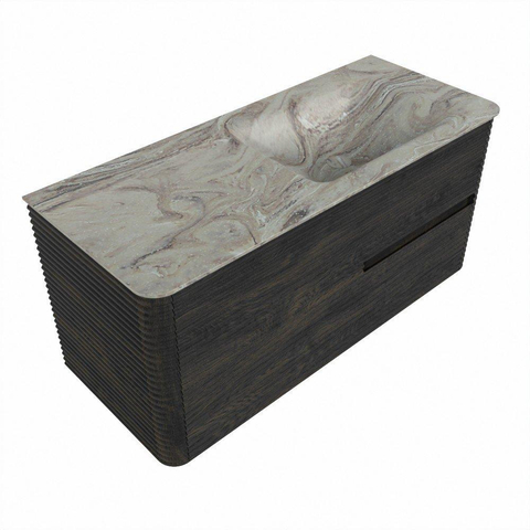 Mondiaz CIRO-DLUX Badkamermeubelset - 110x45x50cm - Solid surface wastafel Glace - 1 wasbak Rechts - zonder kraangaten - 2 lades - Shadow SW1532197