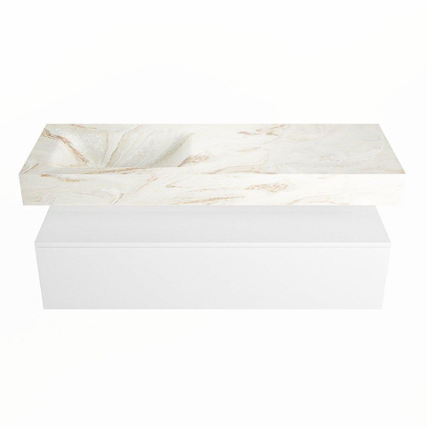 Mondiaz ALAN-DLUX Ensemble de meuble - 130cm - meuble Talc mat - 1 tiroir - Lavabo Cloud Frappe suspendu - vasque Gauche - 0 trous de robinet SW805236
