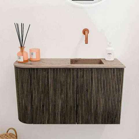 Mondiaz JOYA-DLUX 71.6cm meuble de toilette - arrondi gauche couleur Shadow - Vasque FAYE position Droite Sans trou de robinet couleur Arena SW1424825