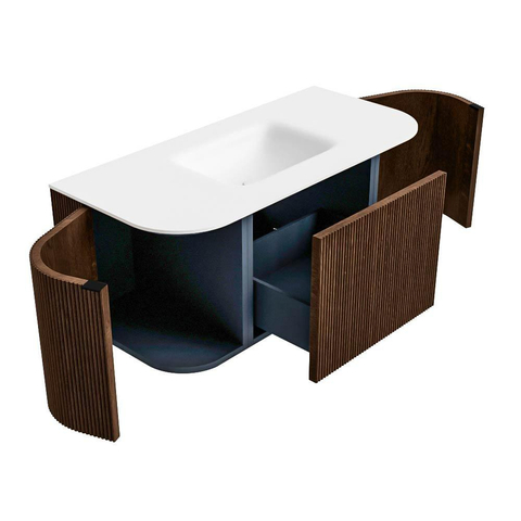 MONDIAZ KURVE meuble de salle de bains 100 cm avec module 25 Len R couleur Walnut avec 1 tiroir et 2 portes. Lavabo GRUNNE central 1 trou de robinet Talc. SW1138250