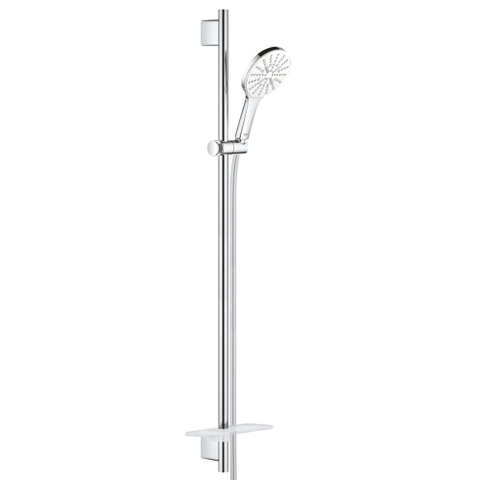 GROHE Rainshower SmartActive 130 Ensemble barre de douche - 90cm - douchette ronde - 3 types de jets - flexible de douche lisse - avec porte-savon - chrome SW472428
