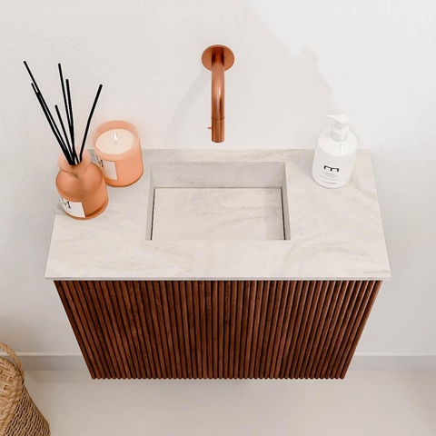 Mondiaz JOYA-DLUX 50cm toiletmeubel - kleur Ruby - Wastafel FAYE positie Midden Zonder kraangat kleur Ostra. SW1423804
