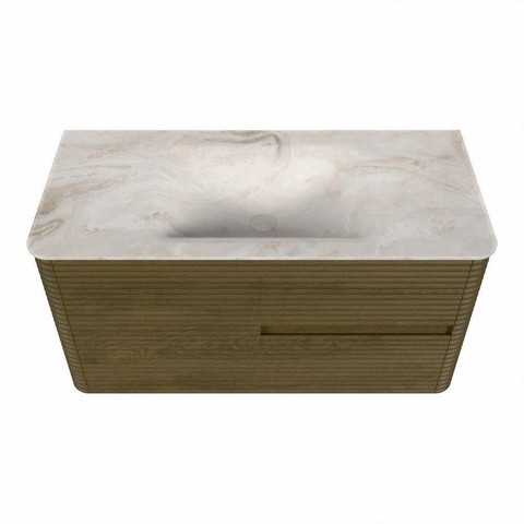 Mondiaz CIRO-DLUX Badkamermeubelset - 100x45x50cm - Solid surface wastafel Frappe - 1 wasbak Midden - 1 kraangat - 2 lades - Dusk SW1532848