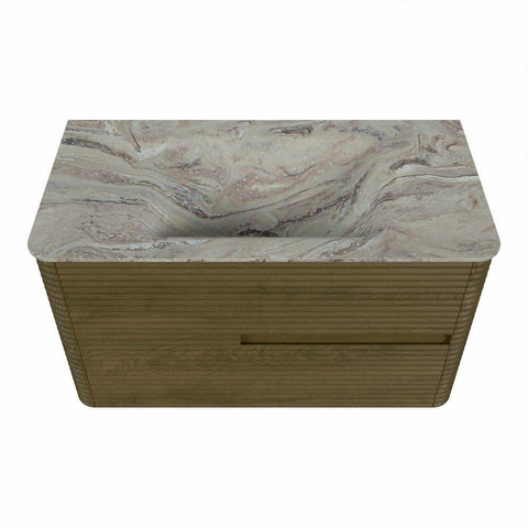 Mondiaz CIRO-DLUX Badkamermeubelset - 90x45x50cm - Solid surface wastafel Glace - 1 wasbak Midden - zonder kraangaten - 2 lades - Dusk SW1532865
