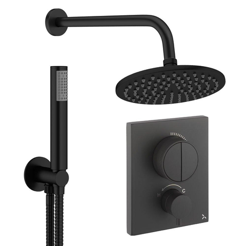 Crosswater MPRO ensemble de douche pluie encastré – douche de tête Ø 20 cm – douchette bâton – 2 leviers – noir mat SW1472698