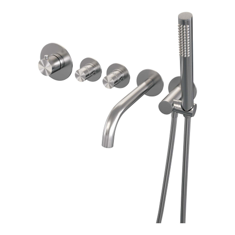 BRAUER Brushed Edition Badkraan Inbouw - douchegarnituur - 20cm uitloop - inclusief inbouwdeel - 3 gladde knoppen - handdouche staaf 1 stand - PVD - geborsteld RVS SW374415