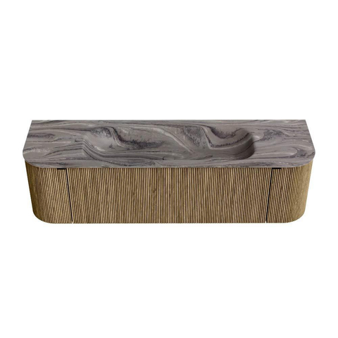 MONDIAZ KURVE-DLUX Meuble de salle de bains 160 cm arrondi Gauche + Droite couleur Dusk avec 1 tiroir et 2 portes. Lavabo BIG MEDIUM Central sans trou de robinet Sombra. SW1434061