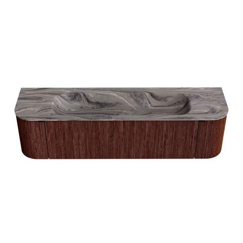 MONDIAZ KURVE-DLUX Meuble de salle de bains 170cm arrondi gauche + droite couleur Ruby avec 1 tiroir et 2 portes. Lavabo BIG LARGE central 1 trou de robinet Sombra. SW1433977