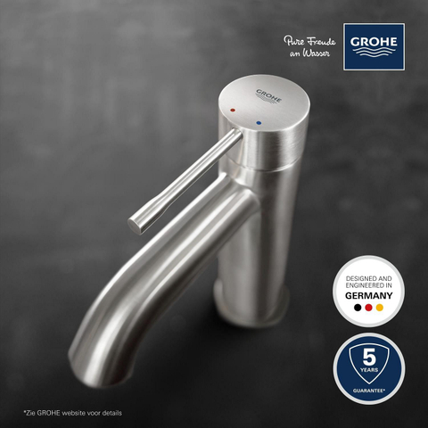 Grohe Essence New Wastafelkraan Opbouw - uitloop 11.6cm - S-size - waste - Supersteel (RVS) SW73264