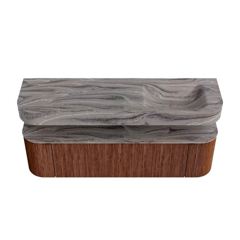 MONDIAZ THOR-DLUX 160cm meuble de salle de bains arrondi gauche + droite couleur Ruby avec 1 tiroir et 2 portes. Vasque suspendue CLOUD Droite 1 trou de robinet couleur Sombra. SW1465378