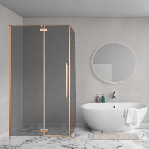 Aqua Vista Oria Cuadra zijwand - 100x200cm - voor douchecabine - 8mm - rookglas - geborsteld koper SW1436525