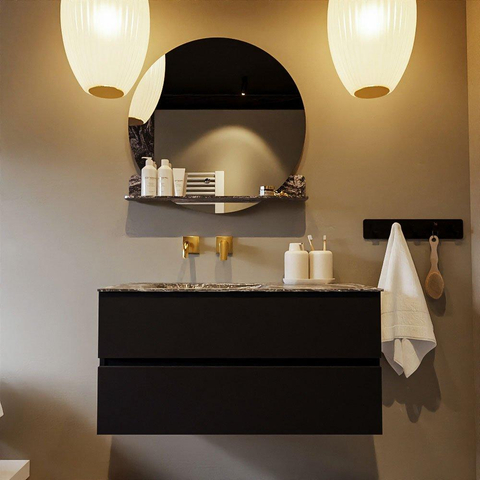 Mondiaz VICA-DLUX Ensemble meuble de salle de bains - 100cm - urban - 2 tiroirs - Lavabo encastré CLOUD - gauche - sans trou de robinet - couleur Lava - version XL 60cm de haut SW1189285