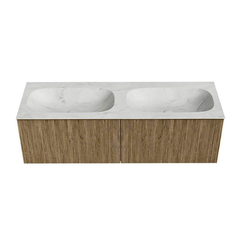 Mondiaz KURVE-DLUX Badkamermeubelset - 140x46x40cm - 2 lade - wastafel solid surface - dubbel - zonder kraangat - Dusk SW1415214