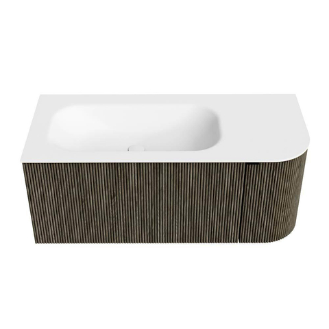 Mondiaz KURVE Ensemble de meuble de salle de bains - 105x46x40cm - 1 tiroir - 1 porte - lavabo solid surface - gauche - 1 trou de robinet - Shadow SW1414235