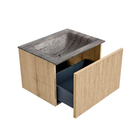 MONDIAZ KURVE-DLUX 60cm badmeubel kleur Oak met 1 lade en 0 deuren. Wastafel CLOUD Midden zonder kraangat Oza. SW1432607