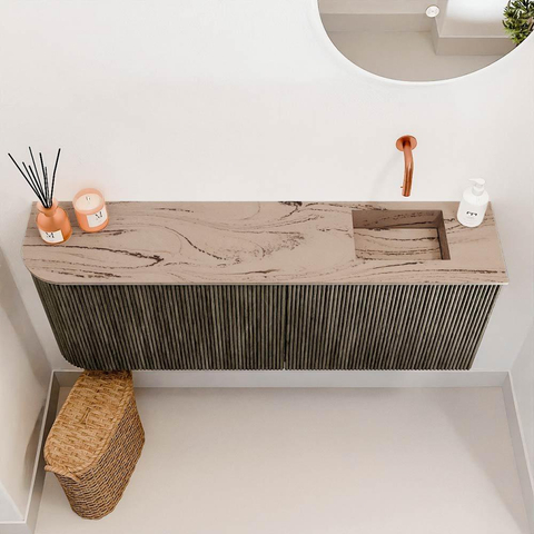 Mondiaz JOYA-DLUX Meuble de salle de bains - 111,6cm - arrondi gauche couleur Shadow - Vasque FAYE position Droite Sans trou de robinet couleur Arena SW1424849