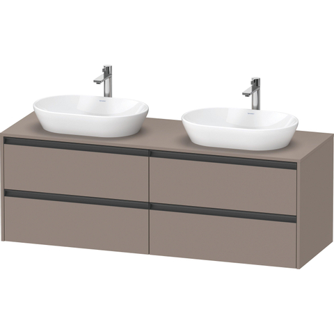 Duravit Ketho.2 Wastafelonderbouwkast - inclusief consoleplaat - met 4 laden - voor dubbele waskommen - 160x55x56.8cm - met handgrepen antraciet - basalt mat SW771779