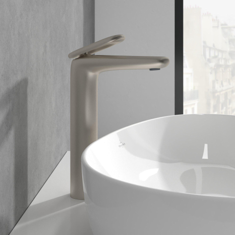 Villeroy & Boch Antao 1 greeps wastafelkraan verhoogd - met push open afvoergarnituur - Brushed Nickel (rvs) SW974199